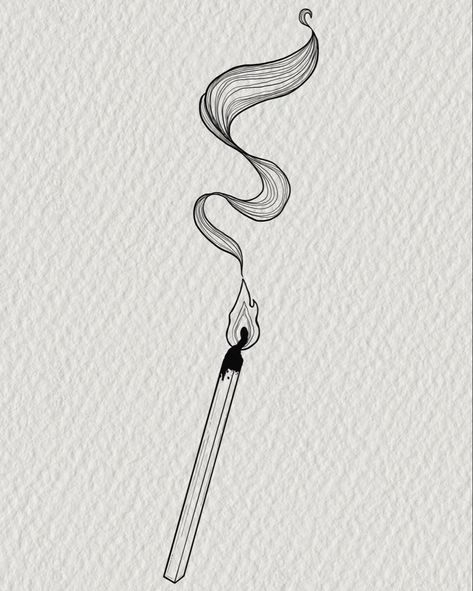 Tattoo lineart of a burning match Stick with smoke Fire Line Art Tattoo, Smokey Match Tattoo, Match Stick Drawing, Match Inktober, Lit Match Tattoo, Burning Match Tattoo, Matches Drawing, Match Tattoo Fire, Match Stick Tattoo