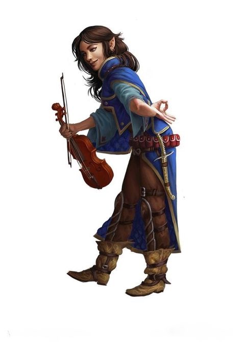 Halfling bard: Since then, halflings were found in their greatest concentrations within the nation of Amn. Though formerly met with prejudice, halflings earned acceptance through their skill as merchants and business partners. Halflings could also be commonly found along the Sea of Fallen Stars, particularly human-dominated cities. Half Elf Bard, Dnd Bard, Half Elf, Pathfinder Character, Female Elf, Heroic Fantasy, Female Character Concept, Fantasy Races, Character Collection