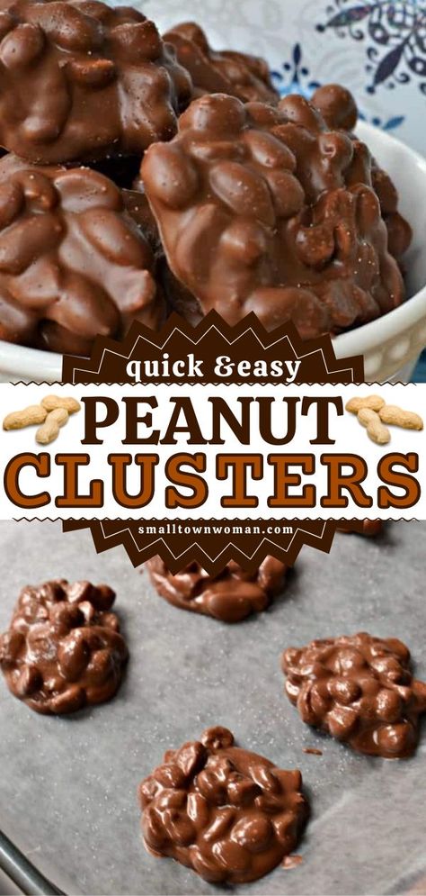 PEANUT CLUSTERS (CROCKPOT OR MICROWAVE), christmas, easy dessert recipes for a crowd Peanut And Chocolate Clusters, Chocolate Butterscotch Peanut Clusters, Peanut Chocolate Clusters Crockpot, Chocolate Crockpot Desserts, Chocolate Peanut Desserts, Chocolate Clusters Recipe, Chocolate Peanut Clusters Crockpot, Peanut Cluster, Chocolate Peanut Clusters Easy