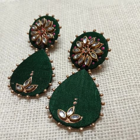 Pearl Earrings With Latkans For Festivals, Festive Earrings With Latkans For Navratri, Green Jewelry With Latkans For Diwali, Green Latkans Jewelry For Navratri, Green Latkan Earrings For Navratri, Navratri Earrings, Cloth Earrings, Silk Thread Earrings Designs, Diy Earrings Materials