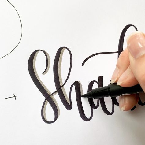 Add Shadows to Lettering – Kelly Creates Shadow Words Font, Shading Letters Hand Drawn, Drop Shadow Lettering Alphabet, How To Shadow Calligraphy, How To Shadow Letters Alphabet, How To Add Shadow To Letters, Letter Shadowing Alphabet, Calligraphy Alphabet Shadow, How To Shadow Letters