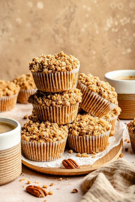 Beautiful brown butter studded apple muffins made with with chunks of juicy apples AND applesauce! A touch of brown sugar, maple syrup and a crunchy cinnamon pecan streusel will have you coming back again and again! And the apple muffins stay moist for days! Make these, you won't regret it. The Best Apple Muffins, Fall Apple Muffins, Caramel Apple Muffin, Best Bakery Muffins, Brown Butter Muffins, Fall Inspired Muffins, Fall Mini Muffins, Maple Banana Muffins, Bakery Style Apple Muffins