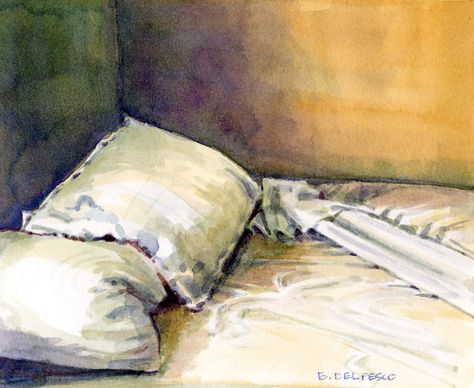 Belinda Del Pesco Bed Watercolor, Warm Painting, Painting Illustration Art, Watercolor Bedding, Printmaking Art, Watercolor Inspiration, Daily Paintworks, Fine Art Gallery, Painting Illustration