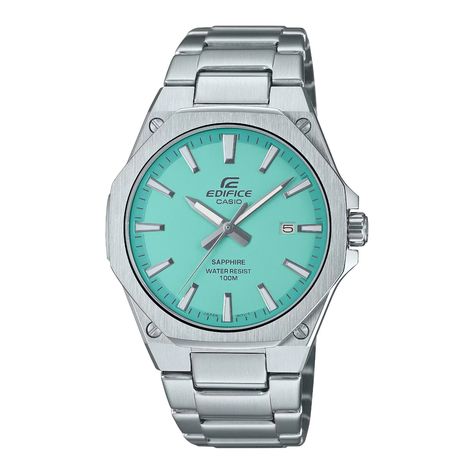 Casio Edifice EFR-S108D-2BV is another men's model with Tiffany-like turquoise blue dial G Shock Men, Casio Classic, Casio Edifice, Crystal Watches, Stainless Steel Band, Green Man, G Shock, Stainless Steel Watch, Watch Collection