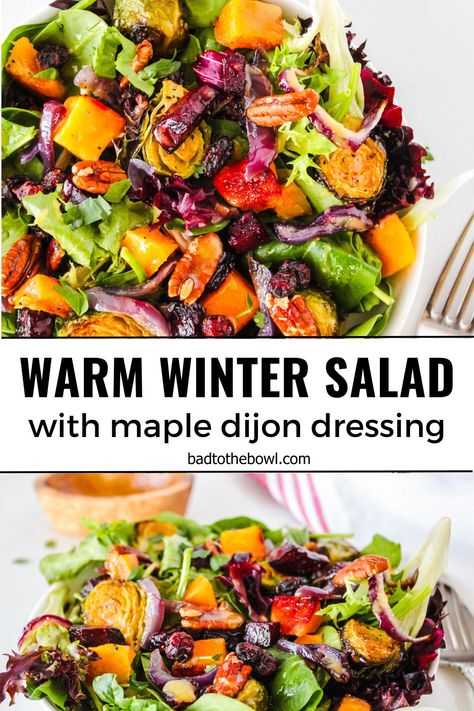 Warm Fall Salad, Warm Vegetable Salad, Warm Winter Salad, Maple Dijon Dressing, Root Vegetable Salad, Roasted Winter Vegetables, Roasted Fall Vegetables, Warm Salad Recipes, Eat More Veggies