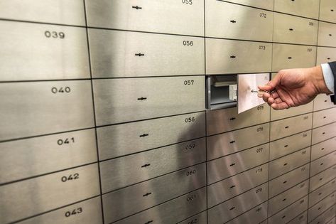 A safety deposit box is a locked container housed inside a bank's vault. You can store valuables like jewelry and important documents in a safety deposit... Safety Deposit Box Bank, Safety Deposit Box Ideas, Bank Locker, Bank Vault, Bank Safe, Safe Deposit Box, Growing Wealth, Safe Vault, Places To Rent