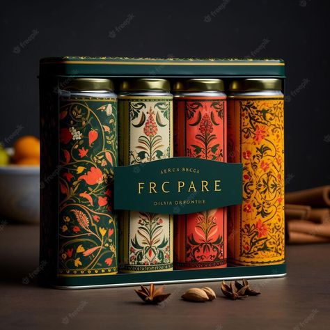 Premium AI Image | a box of spices with the word quot f r r quot on the front Indian Spices Packaging, Spice Packaging Design Ideas, Premium Tea Packaging, Spice Packaging Design, Premium Packaging Design, Tea Box Design, Spice Packaging, Good Packaging, Spices Packaging