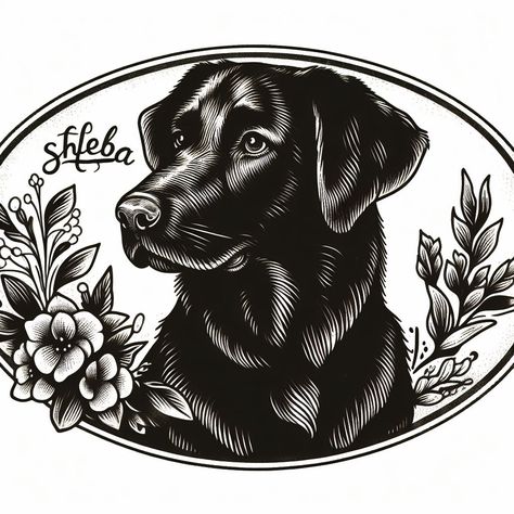 Black And Grey Dog Tattoo, Black Labrador Tattoo Ideas, Black Lab Traditional Tattoo, American Traditional Labrador Tattoo, Black Labrador Tattoo, Dog Portrait Tattoos, Black Lab Tattoos, Traditional Dog Portrait Tattoo, Dog Tattoo Traditional