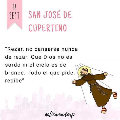 Tina Amador on Instagram: “El 18 de septiembre es la fiesta de san José de Cupertino, patrono de los estudiantes y conocido como el santo volador. Se conocen 7…” God Is Good, San Jose, Word Search Puzzle, On Instagram, Instagram, Santos