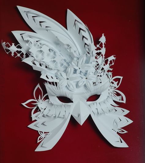 Mask from paper by Asya Kozina Mask From Paper, Paper Headpiece, Paper Mask Making, Cardboard Mask, Owl Mask, Bird Masks, Origami Paper Art, Trash Art, Art Appliqué