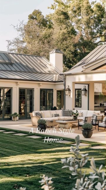 Rockwell Home by Erin on Instagram: "A ranch style home of our dreams! Love the black touches in the neutral home 🏠 

AI Assisted Design - @rockwell.home 

#home #homesweethome #aidesign #aihomedesign #homedecor #rockwellhome" Joanna Gaines Exterior, French Country House Exterior, Dallas House, House Color Schemes, Luxury Bedroom Master, Neutral Home, Shed Homes, Ranch Style Homes, Ranch Style Home