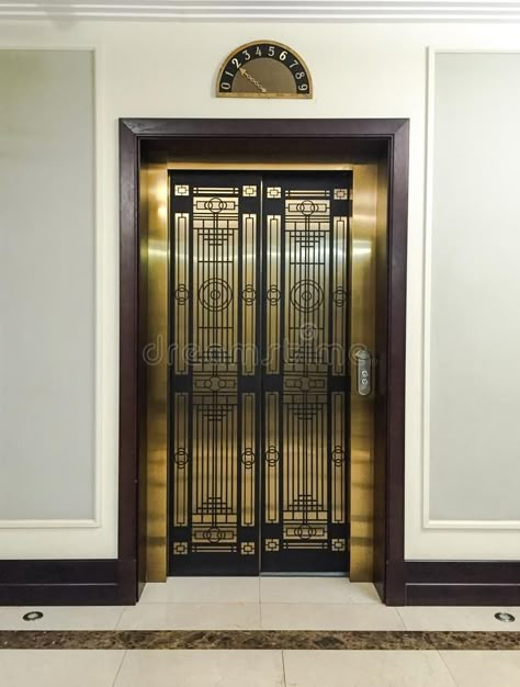 Luxury Elevator Door. Elevator door in a luxury residential building #Sponsored , #Advertisement, #sponsored, #Elevator, #residential, #building, #Door Fancy Elevator, Elevator Painting, Elevator Door Design, Luxury Elevator Interior, Art Deco Elevator, Classic Wall Design, Grey Paneling, Modern Entrance Design, Luxury Elevator