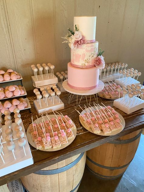 Sweets Table Ideas Graduation, Pink Dessert Tables Quince, Sweets Table Quinceanera, Pink Dessert Tables Ideas, Sweet 15 Dessert Table, Candy Table Dessert Ideas, 18th Birthday Sweet Table, Treats For Dessert Table, Pink Themed Dessert Table