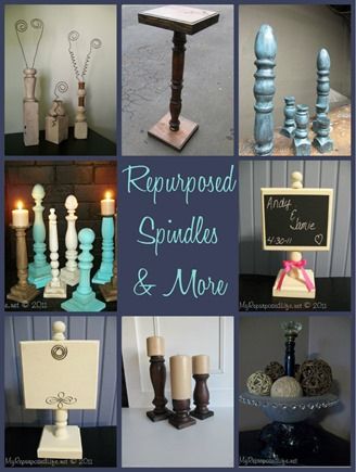 My Repurposed Life™: Repurposing Spindles into Candlesticks, Pedestals, & More ! (Separate Tutorials For all These Beautiful Projects!) Repurposed Spindles, Spindles Repurposed, Spindle Projects, Spindle Ideas, Spindle Table, Bed Posts, Spindle Crafts, Hook Shelf, Deck Spindles