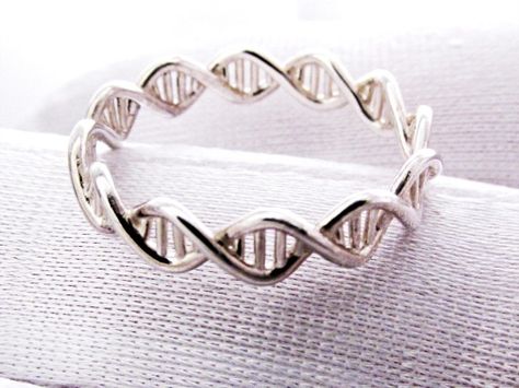 DNA Ring by Universe Becoming | 3D Printing Shop | i.materialise #3dprinting #3dprintedjewelry #silver Dna Ring, Dna Molecule, The Bling Ring, Science Jewelry, 3d Printed Jewelry, Smart Jewelry, Irises, The Ring, Art Sculpture