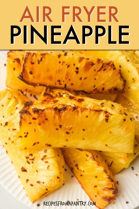 Roasted pineapple has a rich, sweet flavor, and it’s so easy to air fry pineapple that turns out perfectly caramelized and golden. With just 3 simple ingredients and a few minutes, you can make air fryer pineapple rings and wedges to serve up as a delicious dessert, side dish, or even added to your morning smoothies. Cooking pineapple in air fryer is so easy and it tastes incredible. Click through to get this awesome pineapple air fryer recipe!! #airfryer #airfryerpineapple #pineapple Airfryer Pineapple Slices, Pineapple In Air Fryer, Pineapple Air Fryer, Pineapple On The Grill, Cooking Pineapple, Air Fryer Pineapple, Christmas Luau, Meal Starters, Kids Luau