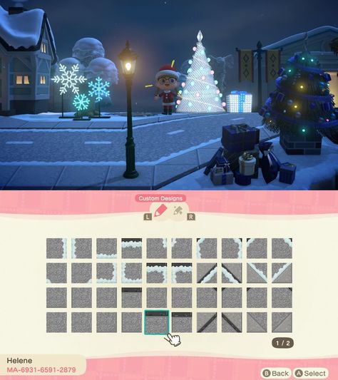 Acnh Garage Ideas, Animal Crossing Snow Path Design, Snowy Path Animal Crossing, Winter Path Animal Crossing, Acnh Winter Road, Acnh Snowy Road, Winter Animal Crossing Codes, Acnh Winter Island Entrance, Animal Crossing Christmas Path