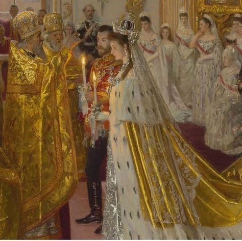 (study) Ilya Repin, Wedding of Tsar Nicholas II and Grand Duchess Alexandra Fyodorovna 1894 Repin I.Y. 1844, Chuguyev (Kharkiv Province) - 1930, Kuokkala (Finland) oil on canvas. 98,5 х 125,5 State Russian Museum Romanov Wedding, Ilya Repin, Maria Feodorovna, Alexandra Feodorovna, Romanov Dynasty, Russian Empire, Tsar Nicholas Ii, Tsar Nicholas, Romanov Family