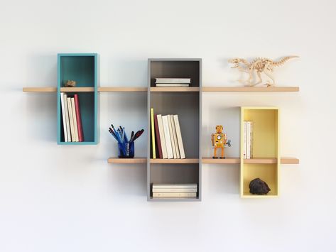 Wall-mounted sectional bookcase MAX DOUBLE XL Pièces complices Collection By Compagnie design Olivier Chabaud Wall Mounted Bookcase, Grey Shelves, Shelf Decor Living Room, Wall Shelving Units, Bookcase Design, Reclaimed Wood Art, Old Room, Nina Simone, Large Shelves