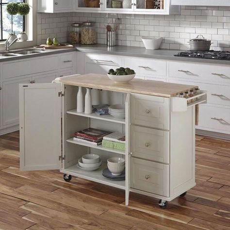 Dapur Moden, White Kitchen Cart, Portable Kitchen Island, Mobile Kitchen Island, Kitchen 2024, Mobile Kitchen, Island Cart, Kabinet Dapur, Kitchen Island Cart