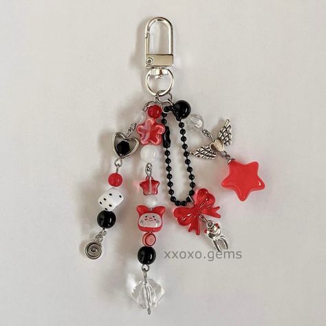 Red And Black Bead Keychain, Red And Black Keychain, Red Keychain Aesthetic, Matching Couples Bracelets, Concert Freebies, Red Keychain, Matching Couple Bracelets, Cork Ornaments, Couples Bracelets