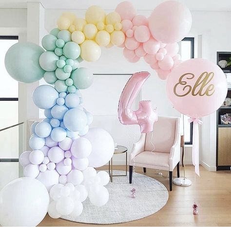 Pastel Balloon Garland, Baloon Garland, Rodjendanske Torte, Rainbow Balloon Arch, Shower Balloons, Coral Decor, Gold Confetti Balloons, Pastel Balloons, Unicorn Party Decorations