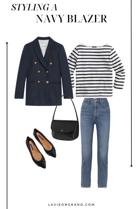 8 outfit combinations showing how to wear a navy blazer for any season. Styling Navy Blazer Women, How To Wear Navy Blazer, Navy Blue Jacket Outfit Women, Navy Turtleneck Outfit, Dark Blue Blazer Outfit, Navy Blue Blazer Outfit Women, Navy Blue Jacket Outfit, Navy Blazer Outfit Women, Navy Blue Blazer Outfit