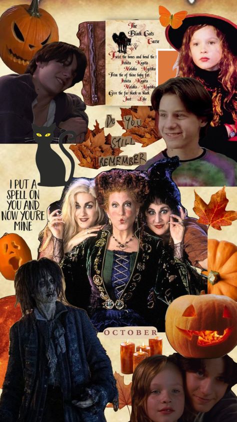 Hocus Pocus Aesthetic Wallpaper Iphone, Fall Wallpaper Hocus Pocus, Aesthetic Hocus Pocus Wallpaper, Hocus Pocus 2 Aesthetic, 60s Horror, Scenic Aesthetic, Best Fall Movies, Halloween Movie Collage Wallpaper, Disney Halloween Movies