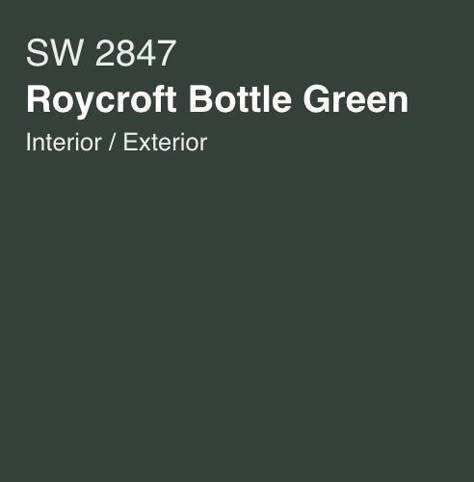 Roy Croft Bottle Green Sherwin Williams, Sw Roycroft Bottle Green, Roycroft Bottle Green, Forestwood Sw Paint, Sw 2847 Roycroft Bottle Green, Rookwood Dark Green, Sherwin Williams Roycroft Bottle Green, Roycroft Bottle Green Sherwin Williams, Dark Rich Green Paint