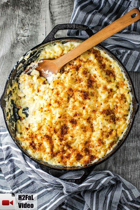 The Ultimate Macaroni and Cheese in a large cast iron skillet with a wooden spoon. Skillet Mac And Cheese Recipe, Cast Iron Skillet Mac And Cheese, Skillet Mac And Cheese Cast Iron, Mac And Cheese Dutch Oven, Cast Iron Mac And Cheese, Recipes Cast Iron Skillet, Macncheese Recipe, Cast Iron Skillet Recipes Dinner, Skillet Mac And Cheese