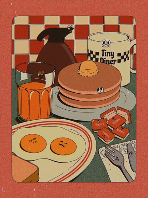 Food Poster Illustration, Retro Illustration Wallpaper, Breakfast Illustration, Illustration Art Inspiration, Poster Food, Architecture Drawing Sketchbooks, Healthy Sweet Treats, Arte Sketchbook, Art Graphic Design