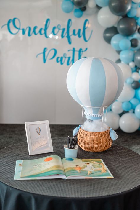 Hot Air Balloon Centerpiece, Hot Air Balloon First Birthday, Hot Air Balloon 1st Birthday Party, Hot Air Balloon Backdrop, Clouds And Hot Air Balloon Party, Mr Onederful Birthday Party Ideas, Hot Air Balloon Baby Shower Theme, Hot Air Balloon Shower, Dedication Ideas