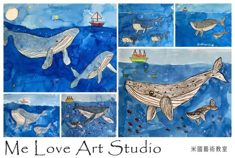 Me Love Art Studio《米國藝術》: Humpback Whale Whale Artwork, Animal Crafts Preschool, Kid Friendly Art, Whale Crafts, Whale Painting, Animal Art Projects, Art 2024, Art Camp, Whale Art