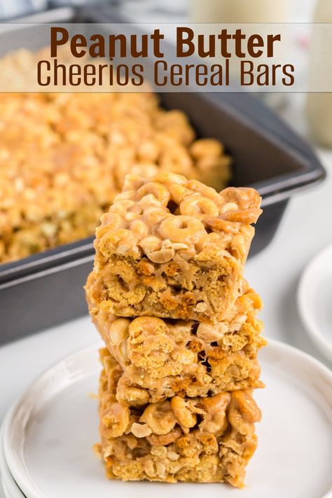 Cheerios Bars, Peanut Butter Cheerios, Cheerios Recipes, Peanut Butter Cheerio Bars, Cheerio Bars, Cheerios Cereal, Cereal Treats, Cereal Bars, Peanut Butter Bars