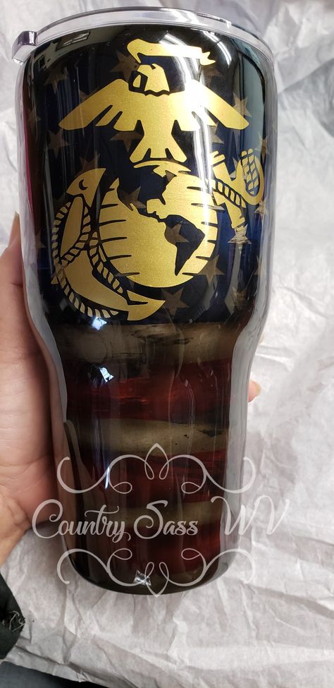 #CountrySassWV  USMC Marine Corps / Flag Tumbler / tumbler / Custom Tumblers personalized tumbler, glitter tumbler cup Marine Tumbler Ideas, Flag Tumbler Ideas, Marines Tumbler Ideas, Usmc Tumbler Ideas, Marine Corps Tumbler, Veterans Tumblers, American Flag Tumbler Cup, Tumblr Cup, Marines Girlfriend