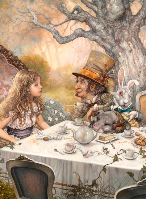 ALICE AND THE HATTER BY ARANTZA SESTAYO White Rabbit, Alice In Wonderland, Tea Party, Tea, Leather, White