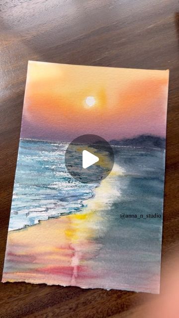 Watercolor Painting Easy, Seascapes Art, Watercolor Clouds, Watercolor Beginner, Watercolor Sky, Watercolor Sunset, Diy Watercolor Painting, Sunset Sea, Watercolor Paintings Easy