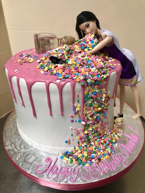 21st Birthday Barbie Throw Up Cake Barbie Sick Cake, Wasted Barbie Cake, Barbie Vomit Cake, Barbie Throwing Up Cake 21st Birthday, Barbie Bachelorette Cake, Birthday Cake Barbie, Barbie Cake Designs, Cake Barbie, Barbie Birthday Cake