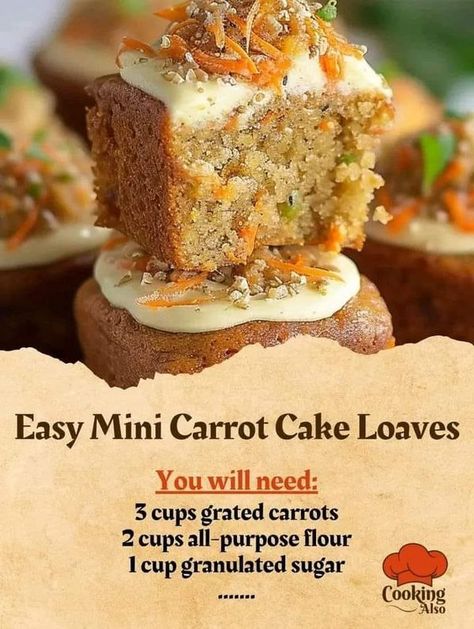 Ina Garten Recipes 🍰🍟🍕🍿 | Easy Mini Carrot Cake Loaves | Facebook Carrot Cake Loaf Recipe, Cake Loaves, Mini Loaf Cakes, Loaf Pan Cake, Carrot Cake Loaf, Mini Carrot Cake, Delish Cakes, Mini Carrots, Mini Loaf