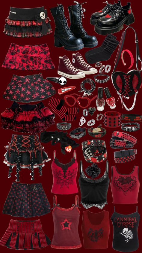 #redandblack #red #redaesthetic #emo #y2k #emoaesthetic #clothes #black Red And Black Outfits, Scene Outfits, Emo Y2k, Clothes Black, Scene Fashion, Scene Kids, Clothes And Shoes, Emo Outfits, Alt Fashion