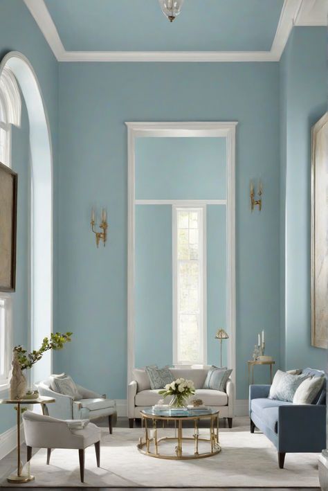 interior paint, home decor, interior decorating, wall color ideas, home renovation, paint brands, room design Palladian Blue Living Room, Blue Wall Paint, Living Room 2024, Light Oak Floors, Palladian Blue, Blue Painted Walls, Sage Green Kitchen, Green Kitchen Cabinets, Green Cabinets