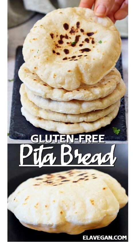 Gluten-Free Pita Bread Recipe | Easy Flatbread Recipe - Elavegan Gf Pita Bread Recipe, Gluten Free Pita Bread Recipe Easy, Easy Gluten Free Pita Bread, Gluten Free Pita Bread Recipe, Gluten Free Hamburger Recipes, Oat Flour Pita Bread, Gluten Free Flour Recipes, Gluten Free Pita Bread, Gluten Free Sugar Free Recipes