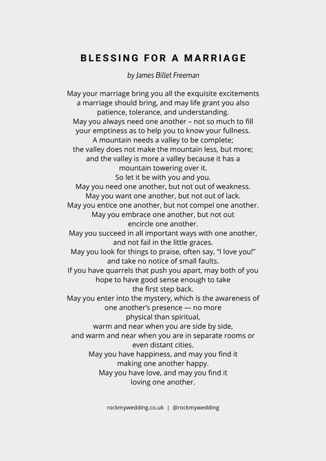 Blessing For A Marriage by James Billet Freeman wedding reading | wedding reading ideas for your ceremony | modern wedding reading | free downloadable PDF wedding reading | wedding ceremony | Rock My Wedding Readings About Marriage, Wedding Poems For The Couple Marriage, Wedding Readings From Books, Marriage Readings For Ceremony, Spiritual Wedding Readings, Ceremony Readings Nontraditional, Marriage Poems Ceremony Readings, Modern Wedding Readings, Love Poems For Wedding Ceremony Reading