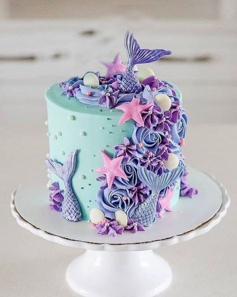 Mermaid Decorations, 6th Birthday Cakes, Purple Cake, Little Mermaid Cakes, Mermaid Birthday Party Decorations, Mermaid Theme Birthday Party, Mermaid Cupcakes, Mermaid Birthday Cakes, Little Mermaid Birthday