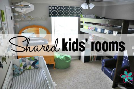 Loft Bed And Crib Shared Room, Crib Bunk Bed Combo, Crib And Twin Bed Shared Room, Boys Room With Bunk Beds, Small Boys Room, Boys Loft Beds, Twin Beds For Boys, Room With Bunk Beds, Shared Boys Rooms