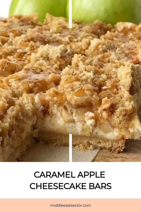 This is great because it combines two amazing things: caramel apples and cheesecake. Love the sweet, sticky taste of caramel apples, but you don’t feel like having caramel apples? Then… Caramel Apple Treats, Caramel Apple Desserts, Apple Cheesecake Bars, Fluffy Cheesecake, Caramel Apple Cheesecake Bars, Apple Bars, Caramel Apple Cheesecake, Apple Cheesecake, Apple Dessert Recipes