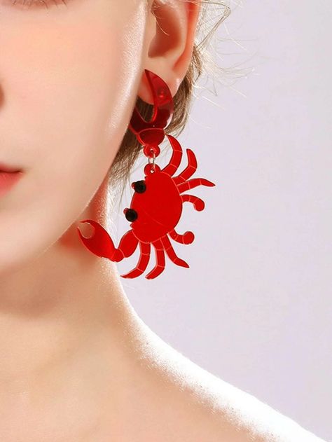 1pair Crab Shaped Earrings | SHEIN USA Silly Earrings, Laser Cut Wood Crafts, Daisy Pendant, Laser Cut Jewelry, Funky Earrings, Sparkle Earrings, Funky Jewelry, Women Party, Laser Cut Wood