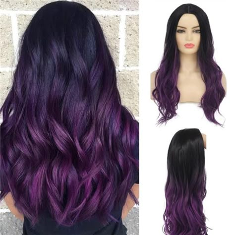 Material:100% Heat Resistant Synthetic Fiber, Which Is Soft Durable And Charming. Color:Black To Purple Wig.Long Black Purple Wigs Perfect For Carnivals,Theme Party,Halloween,Costume And Daily Use. Packaged Included : 1 X High Quality Wig + 1 X Free Wig Cap Size: The Wig Cap Is Adjustable,Can Be Intertwined To Suit Most Different Head Sizes. Dark Brown To Purple Balayage, Long Black And Purple Hair, Ombré Purple Hair, Black Hair With Purple Tips, Black To Silver Hair, Dark Purple Hair Ombre, Black And Purple Hair, Hairstyle Generator, Pool With Spa