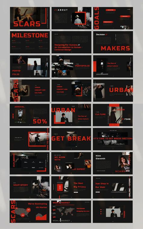 presentation design Edgy Presentation Design, Black Presentation Design, Dark Presentation Design, Cool Presentation Design, Slide Show Design, Design Presentation Ideas, Slide Presentation Design, Typography Presentation, Presentation Slide Design