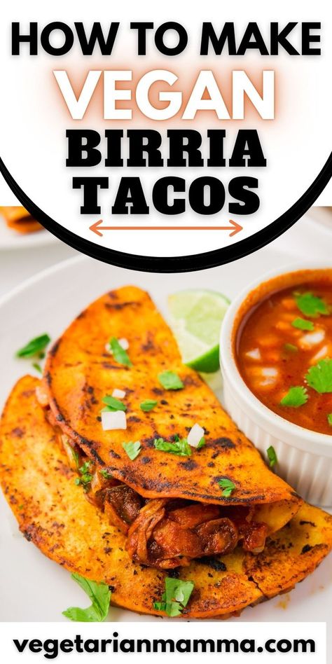 Vegan Birria Tacos, Vegetarian Drinks, Birria Tacos, Vegan Ideas, Marinated Mushrooms, Vegetarian Burger, Vegan Tacos, Vegan Gluten Free Recipes, Recipes Vegan